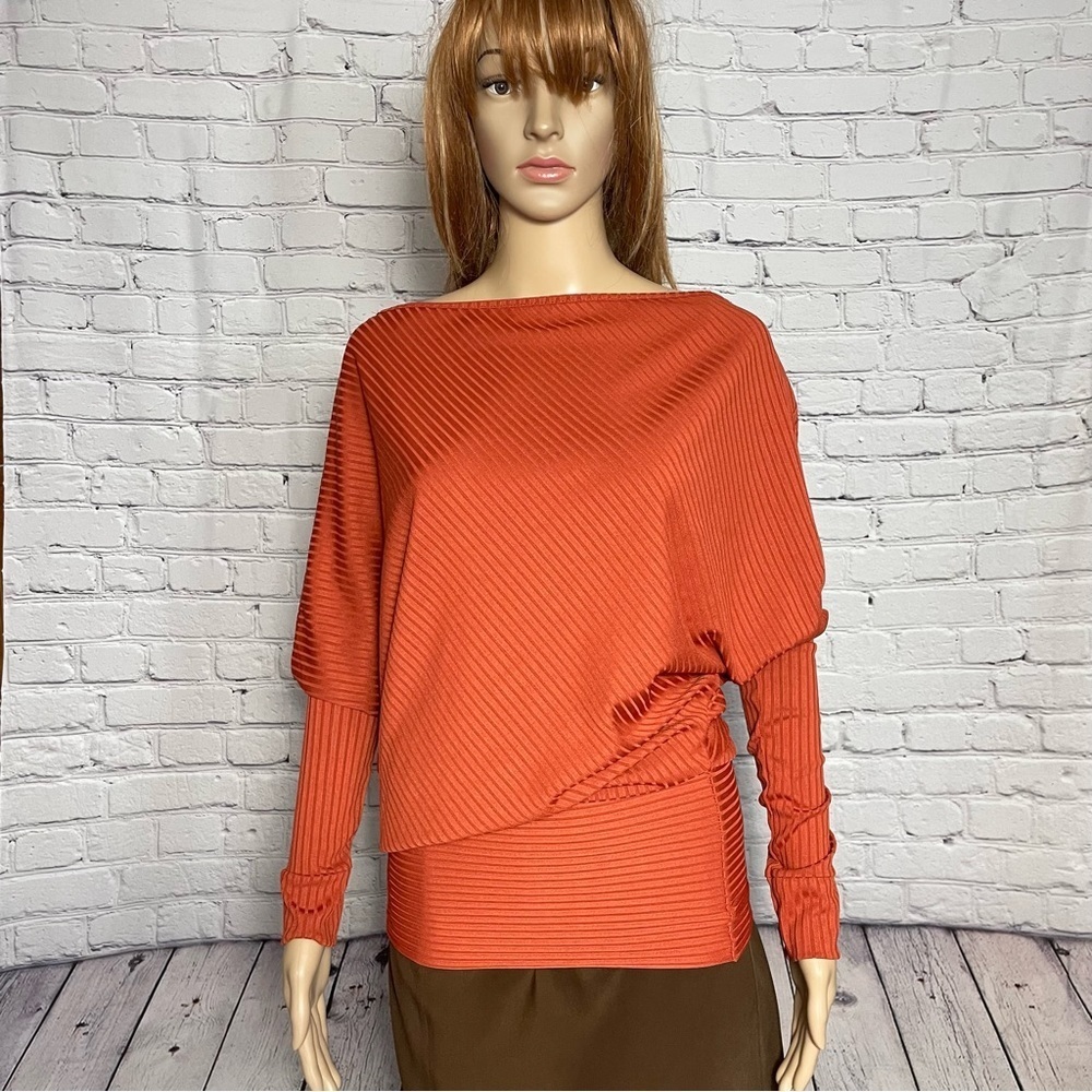 NWT New Parisian Asymmetrical Long Sleeve Orange Top Made in UK Size S